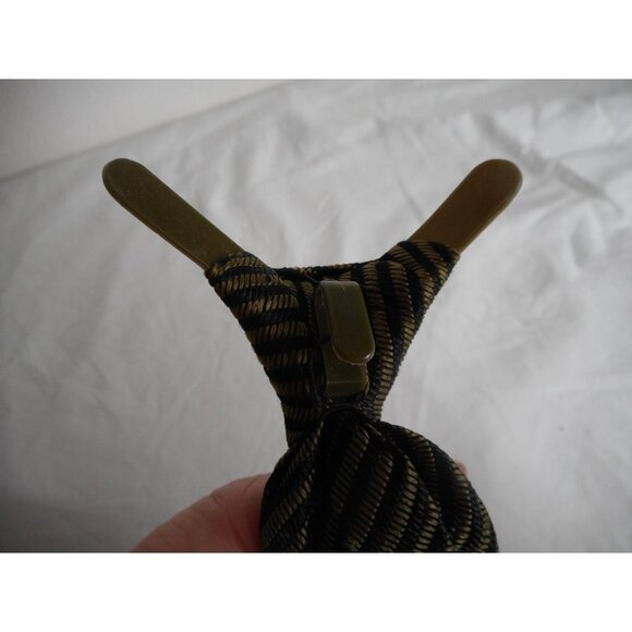 Vintage 70s Green Black Striped clip on Tie necktie - Estate Find - Picture 2 of 5